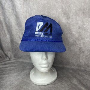 Vintage Pacific Metal Portland Blue Corduroy Adjustable Trucker Hat Cap Roper